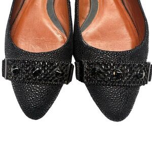 Rebecca Minkoff Black Studded Pointed Toe Slip On Flats Textured Sz 7